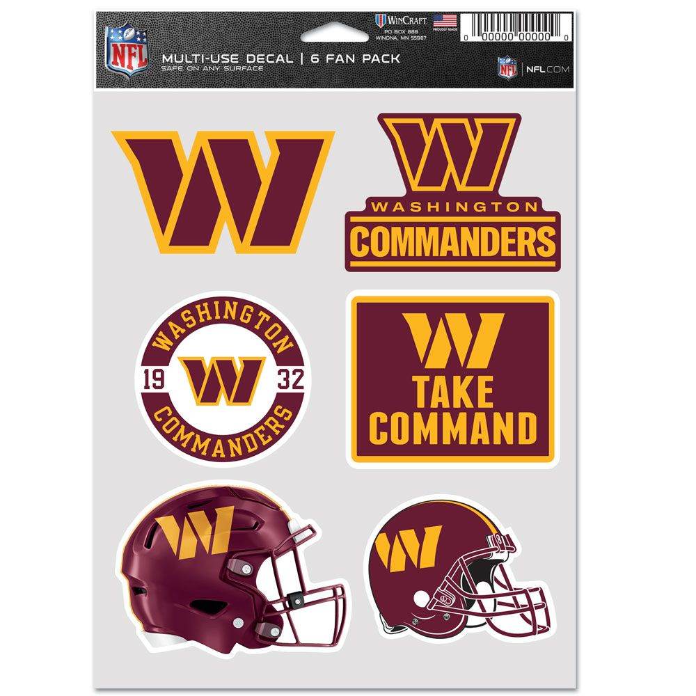 Washington Commanders Decal 6 Pack Fan Set Multi Use - ToylandEU