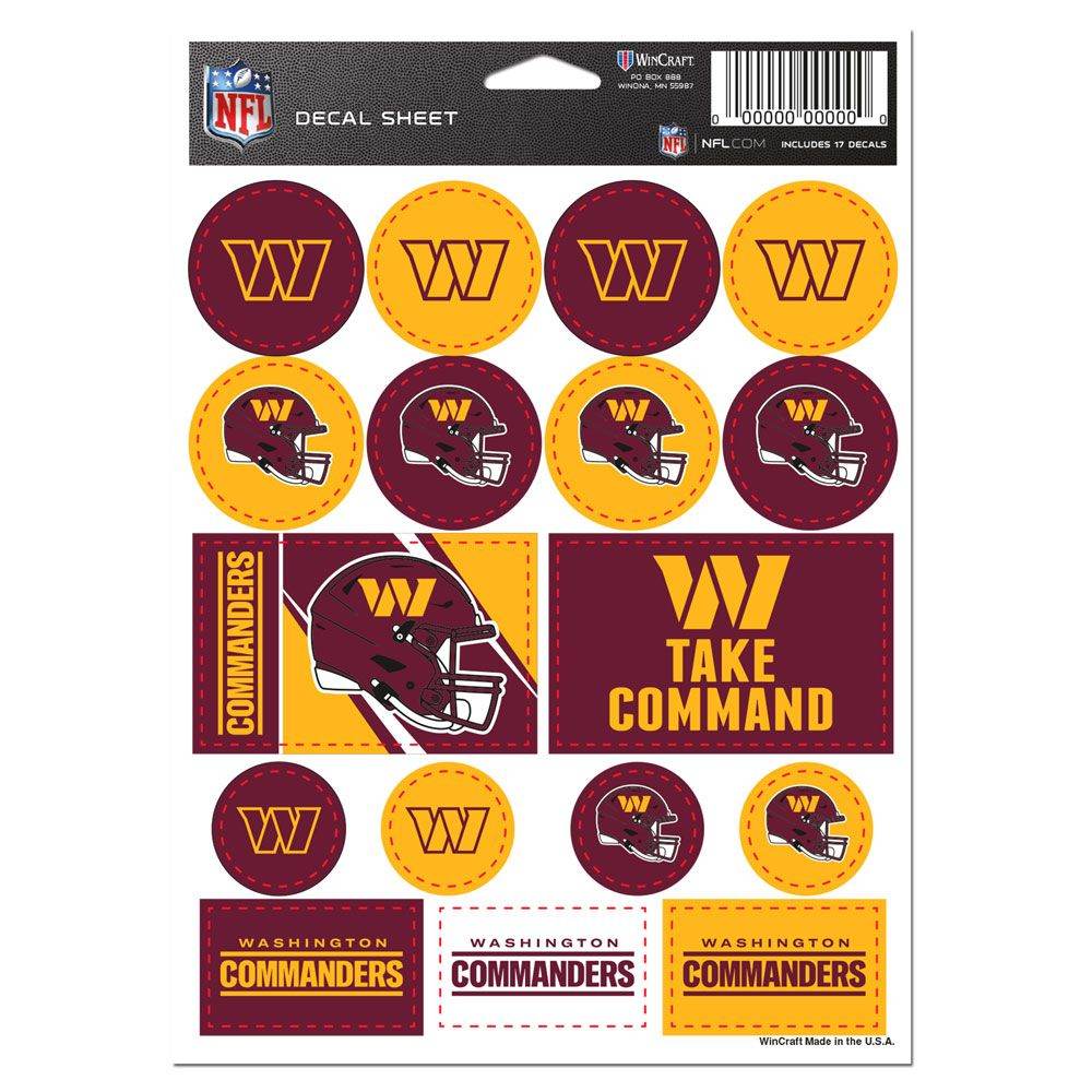 Washington Commanders Decal Sheet 5x7 Vinyl Stickers Pack - ToylandEU