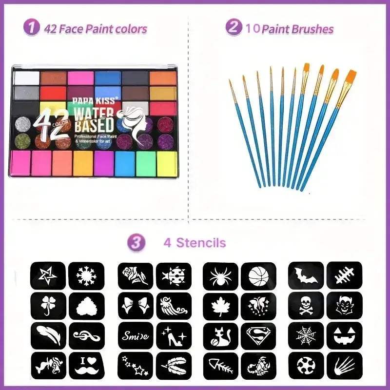 Water Activated Face Paint Set With 42 Colors UV Glow - ToylandEU