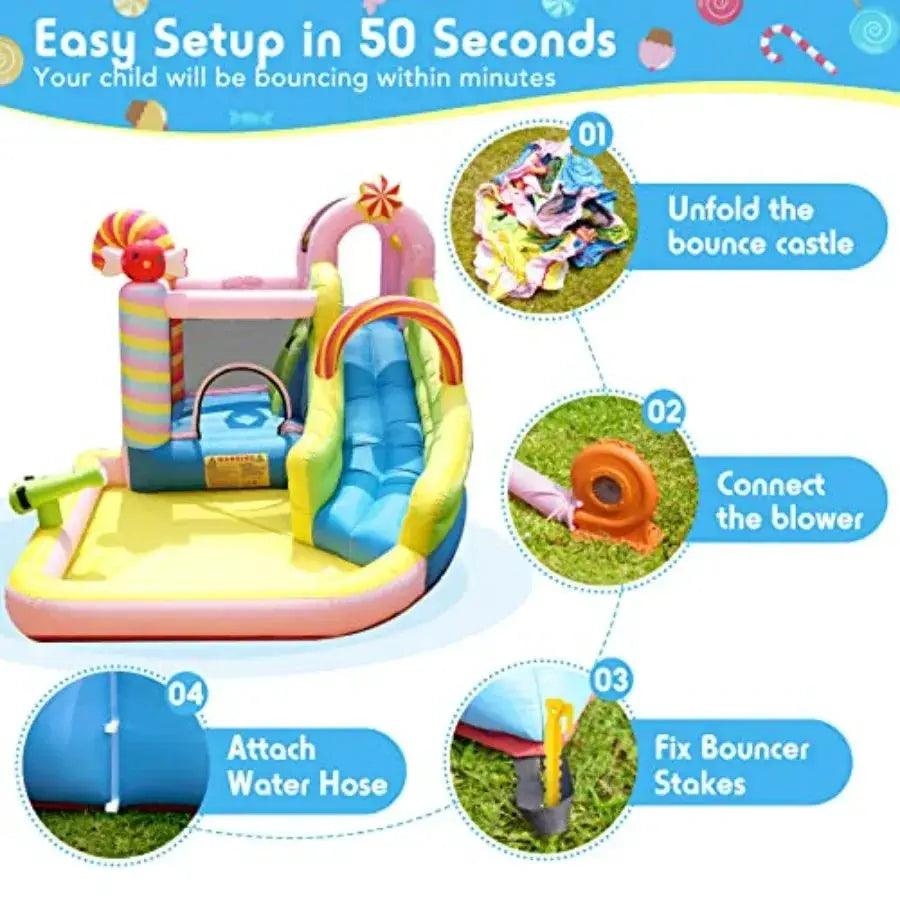  Inflatable Water Slide Bounce House 6 In 1 Candy Park -  ToylandEU™