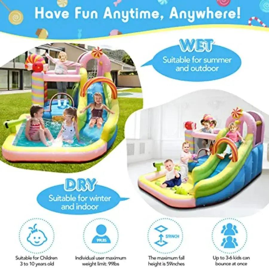  Inflatable Water Slide Bounce House 6 In 1 Candy Park -  ToylandEU™