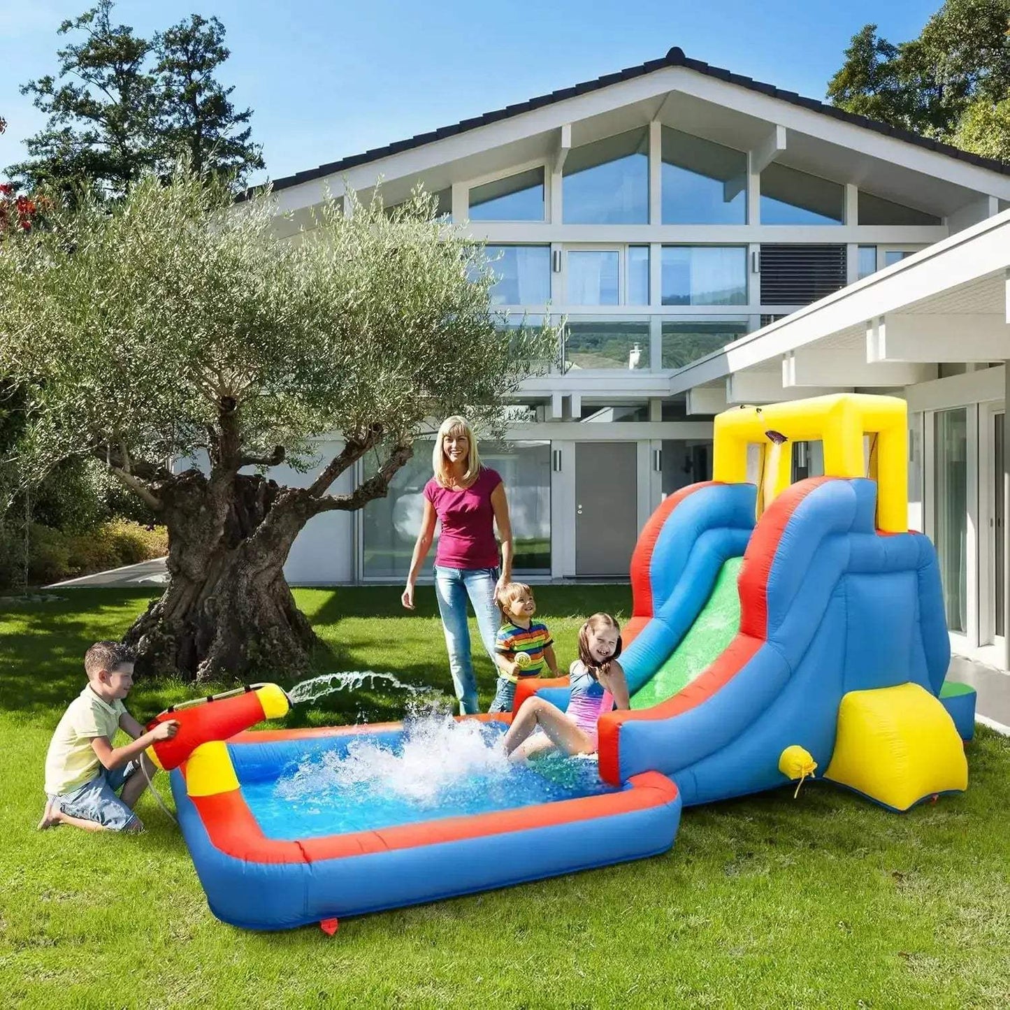 Water Slide Bounce House With Pool And Climbing Wall - ToylandEU