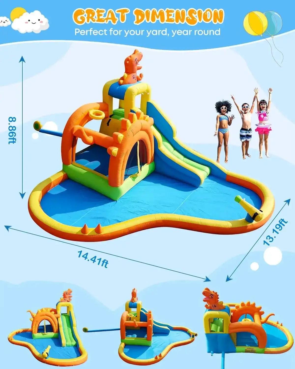  Dinosaur Water Slide Park 7 In 1 Inflatable Play Set -  ToylandEU™