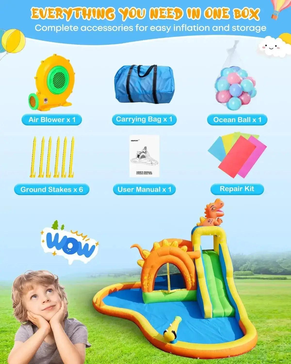  Dinosaur Water Slide Park 7 In 1 Inflatable Play Set -  ToylandEU™