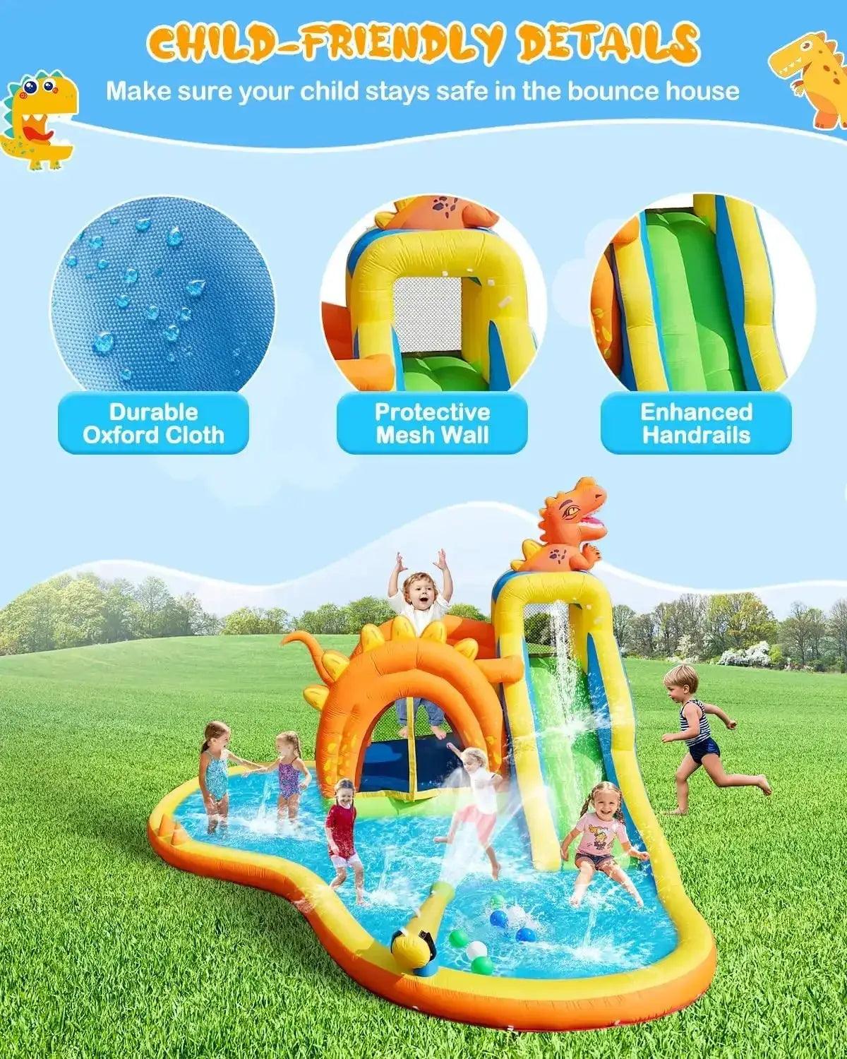  Dinosaur Water Slide Park 7 In 1 Inflatable Play Set -  ToylandEU™