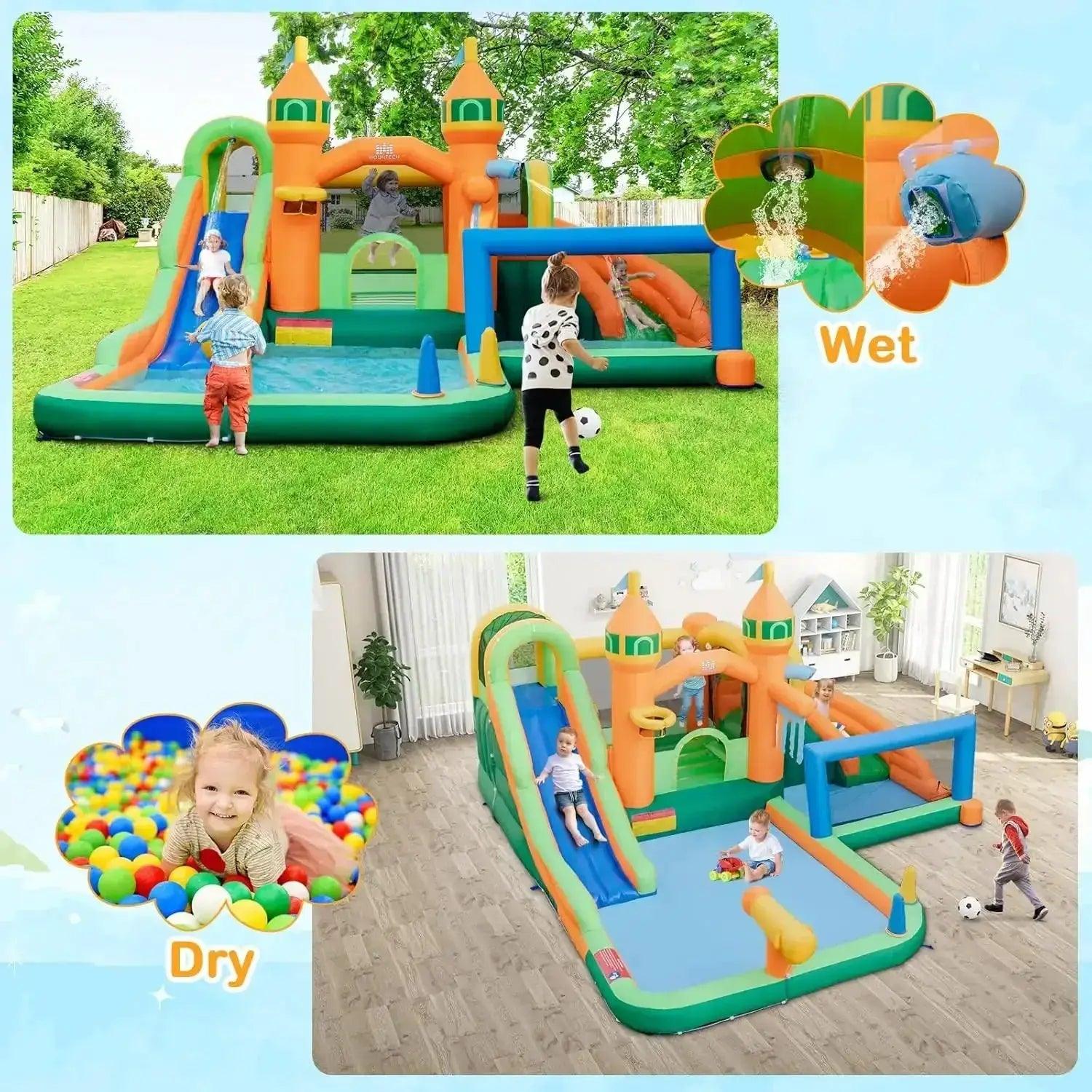  Inflatable Water Slide Park 9 In 1 Outdoor Dual Slides -  ToylandEU™