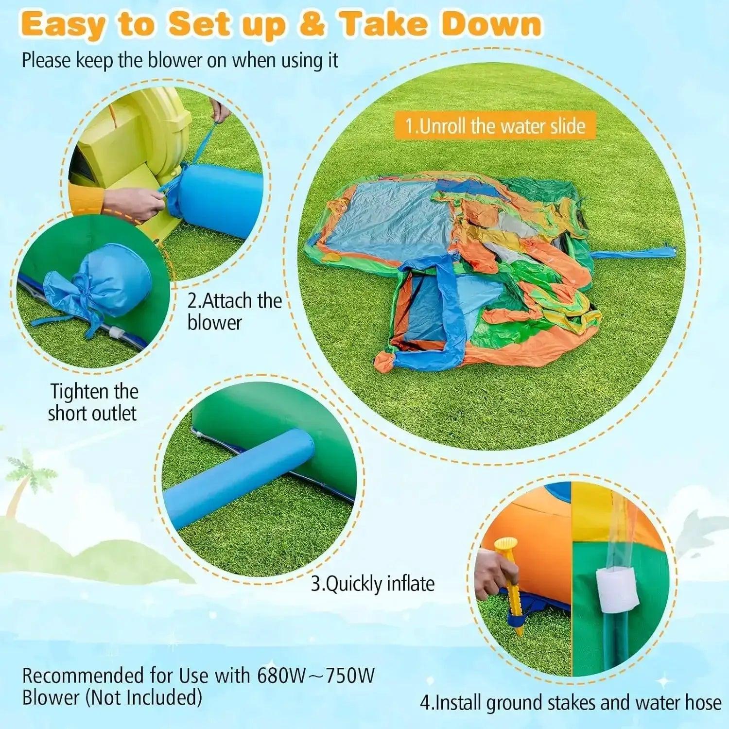  Inflatable Water Slide Park 9 In 1 Outdoor Dual Slides -  ToylandEU™