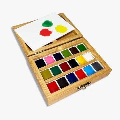 Watercolor Set – Bamboo Box – 18 Pans – Eco-Friendly - ToylandEU