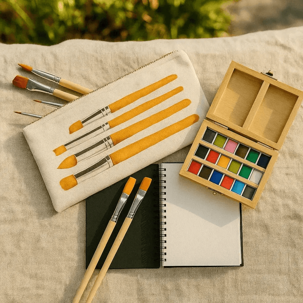 Watercolor Travel Set | Bamboo Case, Brushes, & Paper Pad - ToylandEU