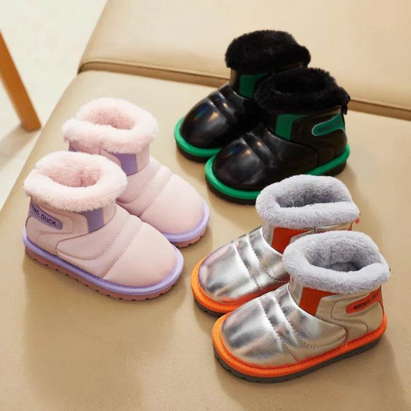 Waterproof Girls' Winter Snow Boots with Plush Lining - Stylish Leather and Anti-Slip Short Booties for Children - ToylandEU