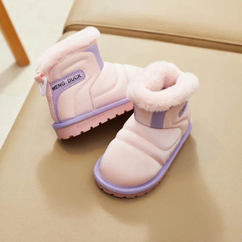 Waterproof Girls' Winter Snow Boots with Plush Lining - Stylish Leather and Anti-Slip Short Booties for Children - ToylandEU