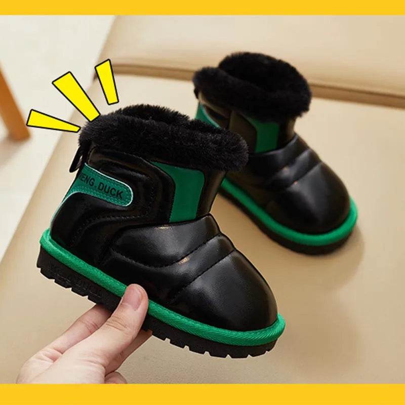 Waterproof Girls' Winter Snow Boots with Plush Lining - Stylish Leather and Anti-Slip Short Booties for Children - ToylandEU