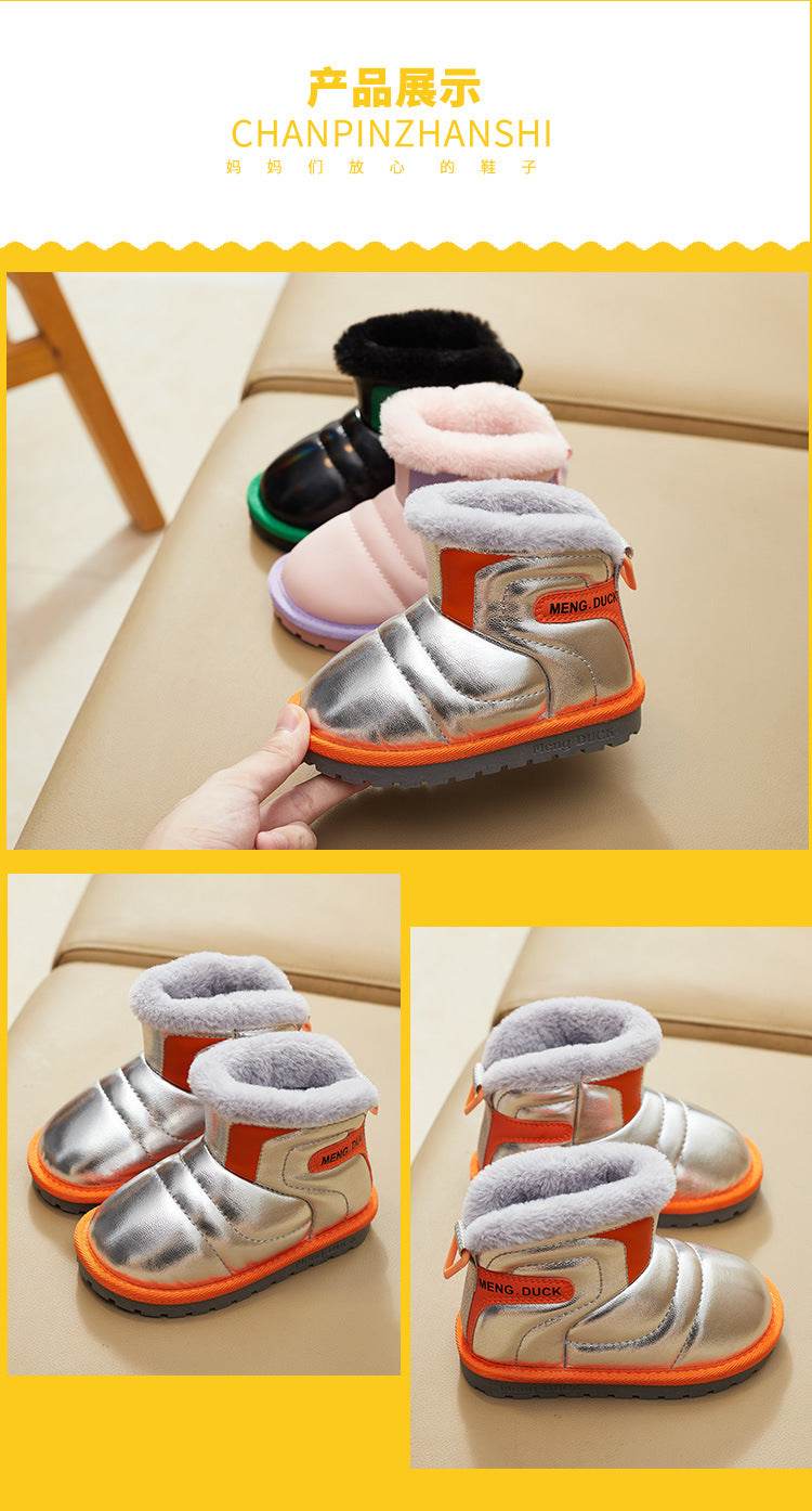 Waterproof Girls' Winter Snow Boots with Plush Lining - Stylish Leather and Anti-Slip Short Booties for Children - ToylandEU