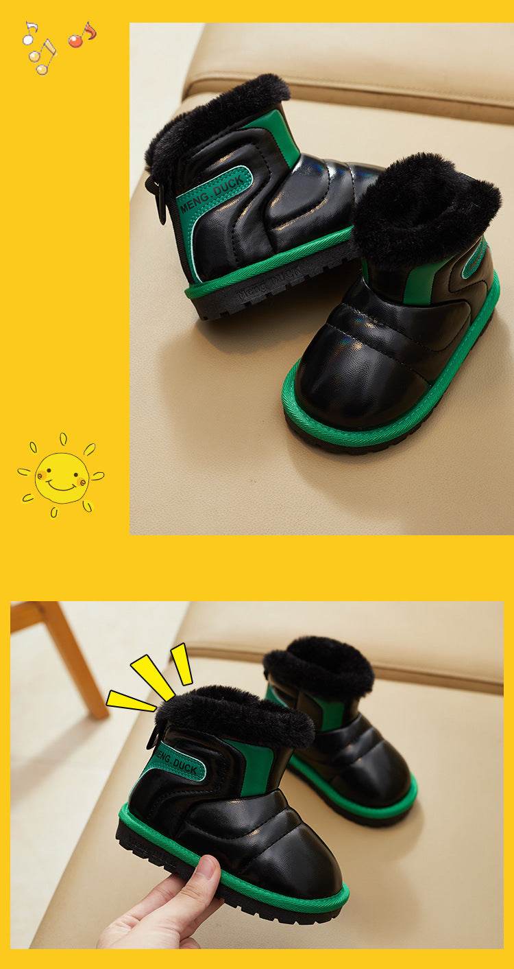 Waterproof Girls' Winter Snow Boots with Plush Lining - Stylish Leather and Anti-Slip Short Booties for Children - ToylandEU