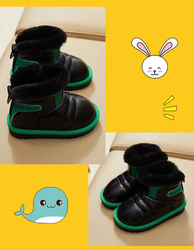 Waterproof Girls' Winter Snow Boots with Plush Lining - Stylish Leather and Anti-Slip Short Booties for Children - ToylandEU