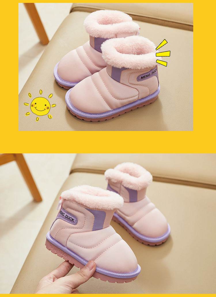 Waterproof Girls' Winter Snow Boots with Plush Lining - Stylish Leather and Anti-Slip Short Booties for Children - ToylandEU