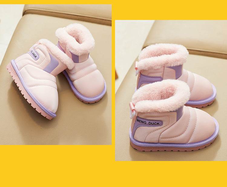 Waterproof Girls' Winter Snow Boots with Plush Lining - Stylish Leather and Anti-Slip Short Booties for Children - ToylandEU