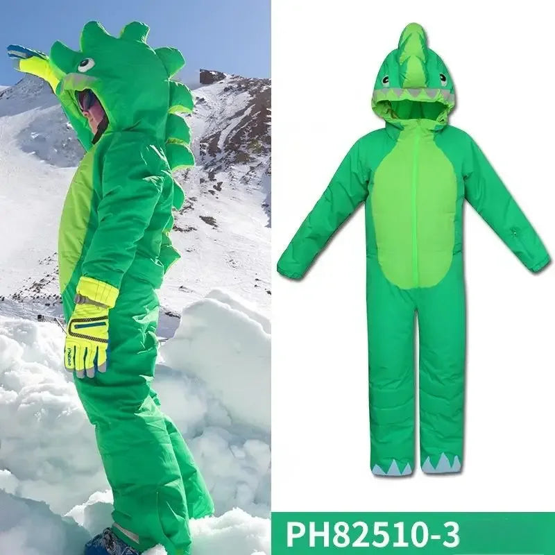 Waterproof Kids Ski Suit Cartoon Dinosaur Unicorn One Piece - ToylandEU