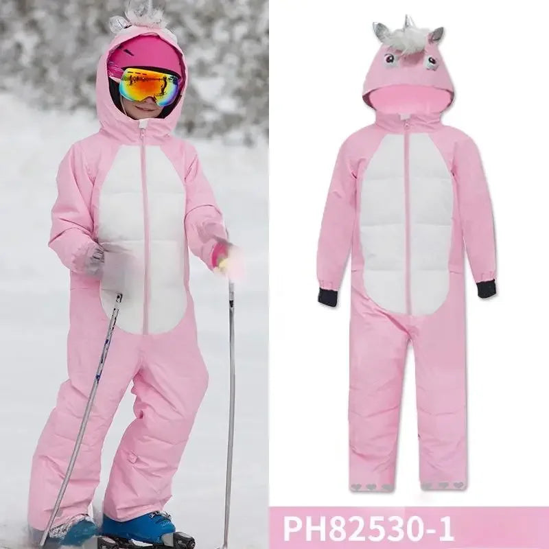 Waterproof Kids Ski Suit Cartoon Dinosaur Unicorn One Piece - ToylandEU