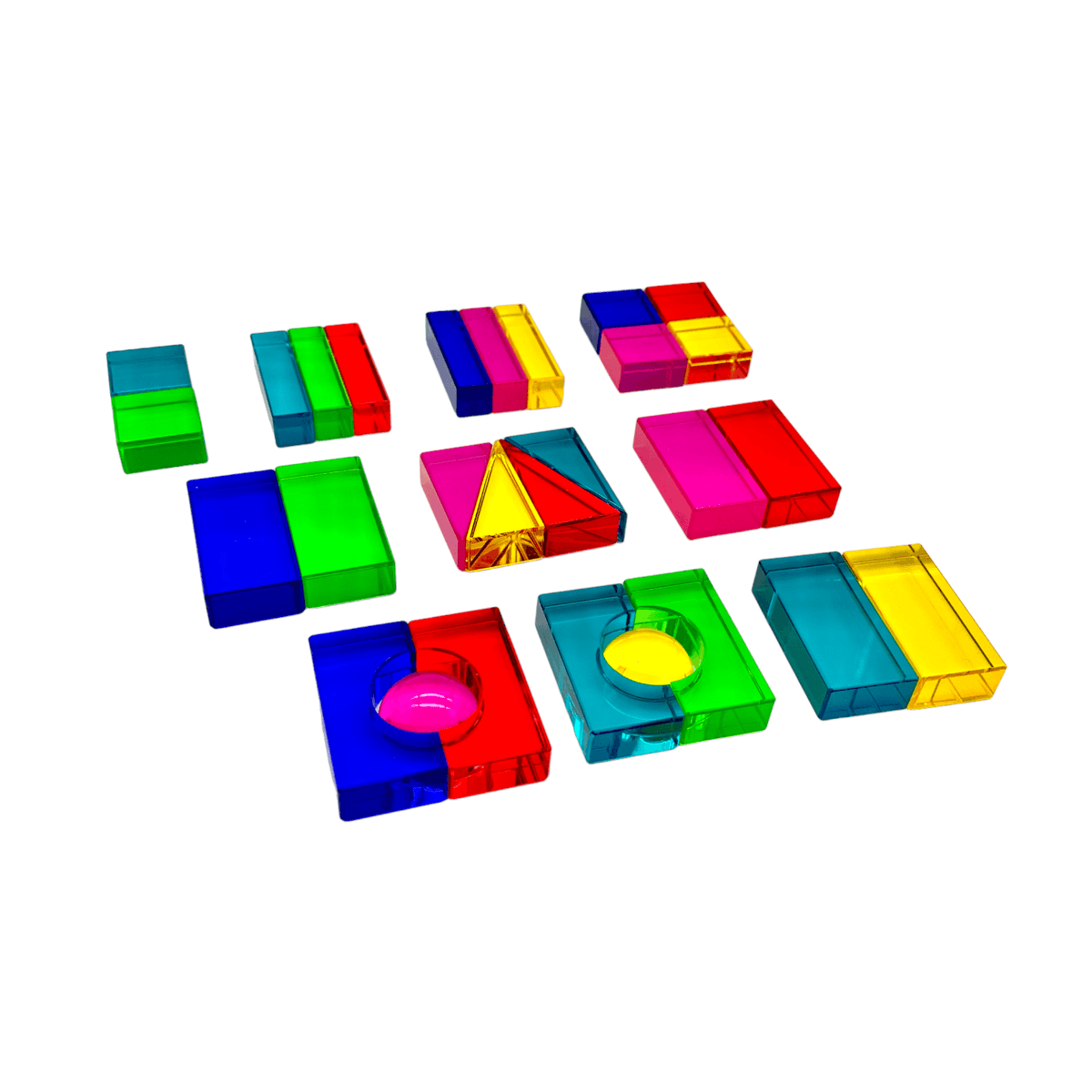 Acrylic Building Blocks | 28 Piece Set | Translucent Colors | With Storage Tray
