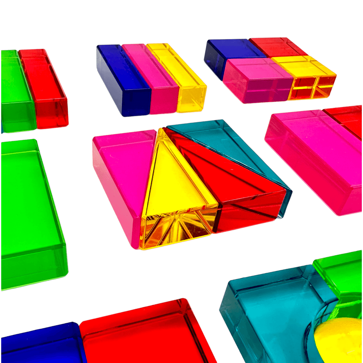 Acrylic Building Blocks | 28 Piece Set | Translucent Colors | With Storage Tray