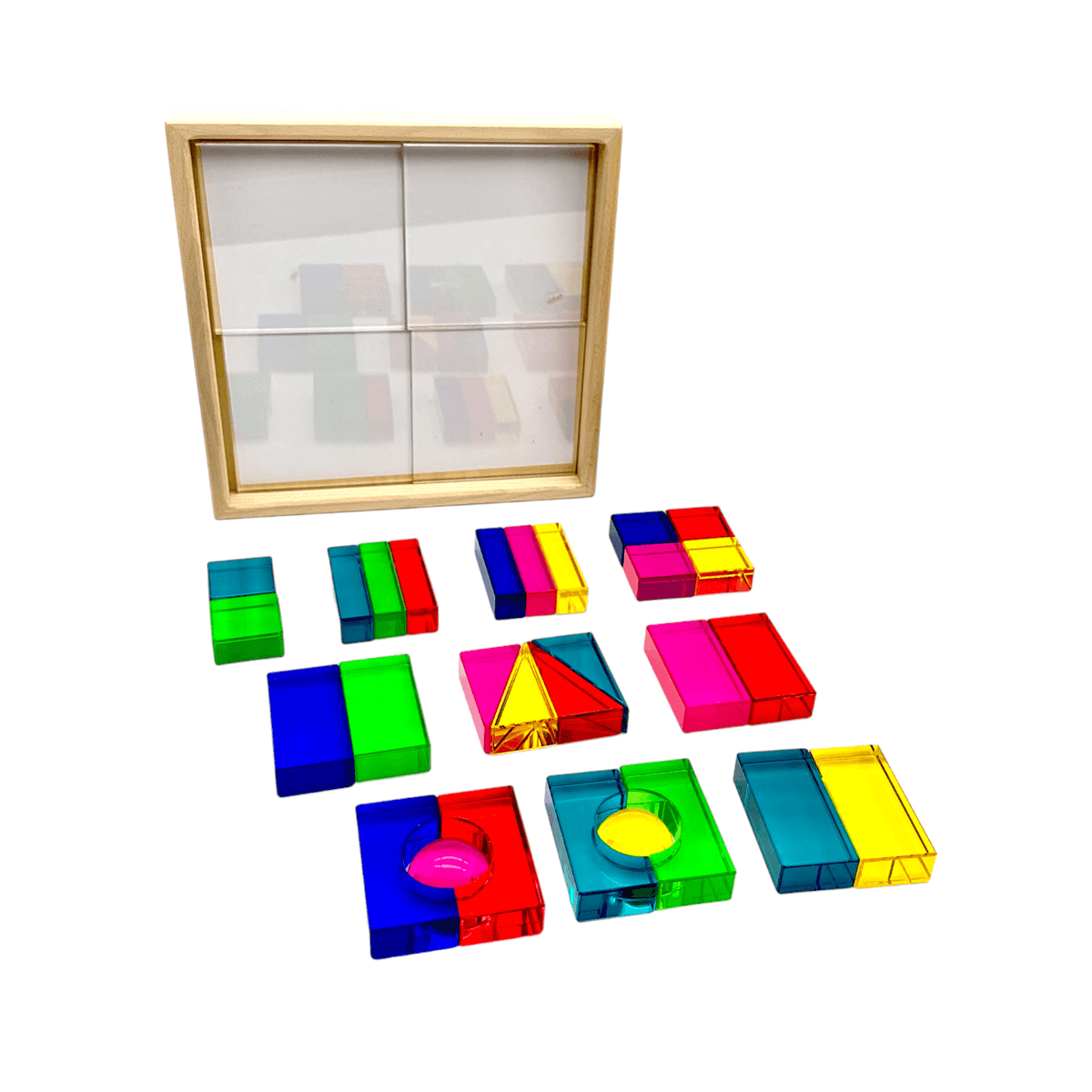 Acrylic Building Blocks | 28 Piece Set | Translucent Colors | With Storage Tray
