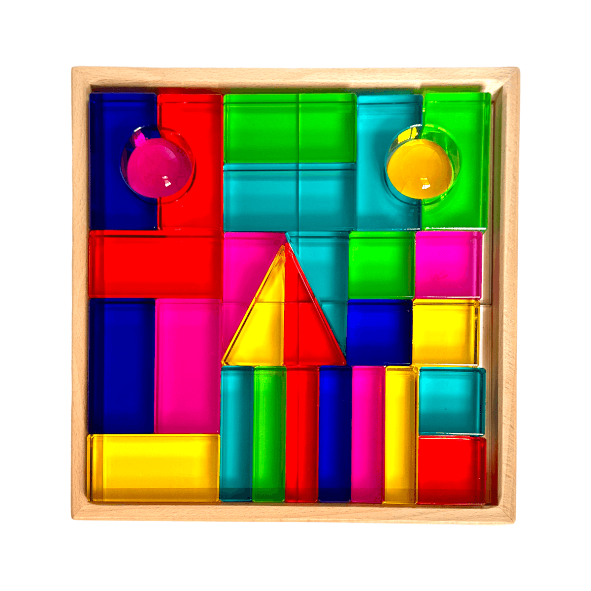 Acrylic Building Blocks | 28 Piece Set | Translucent Colors | With Storage Tray