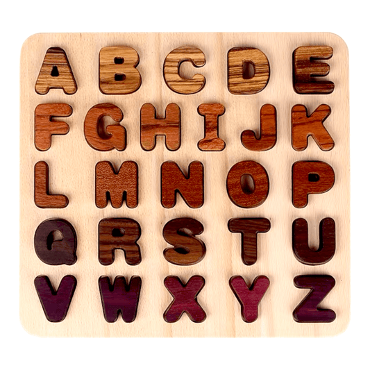 Wooden Alphabet Puzzle | Raised Letter Blocks | Uppercase Lowercase | Kids