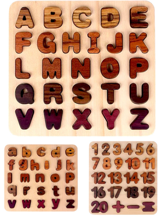 Wooden Alphabet Puzzle | Raised Letter Blocks | Uppercase Lowercase | Kids