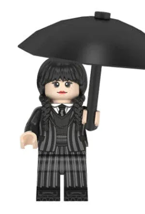 Wednesday Addams Custom Figure In Gothic Style Black Dress With White Collar Pale Face - ToylandEU