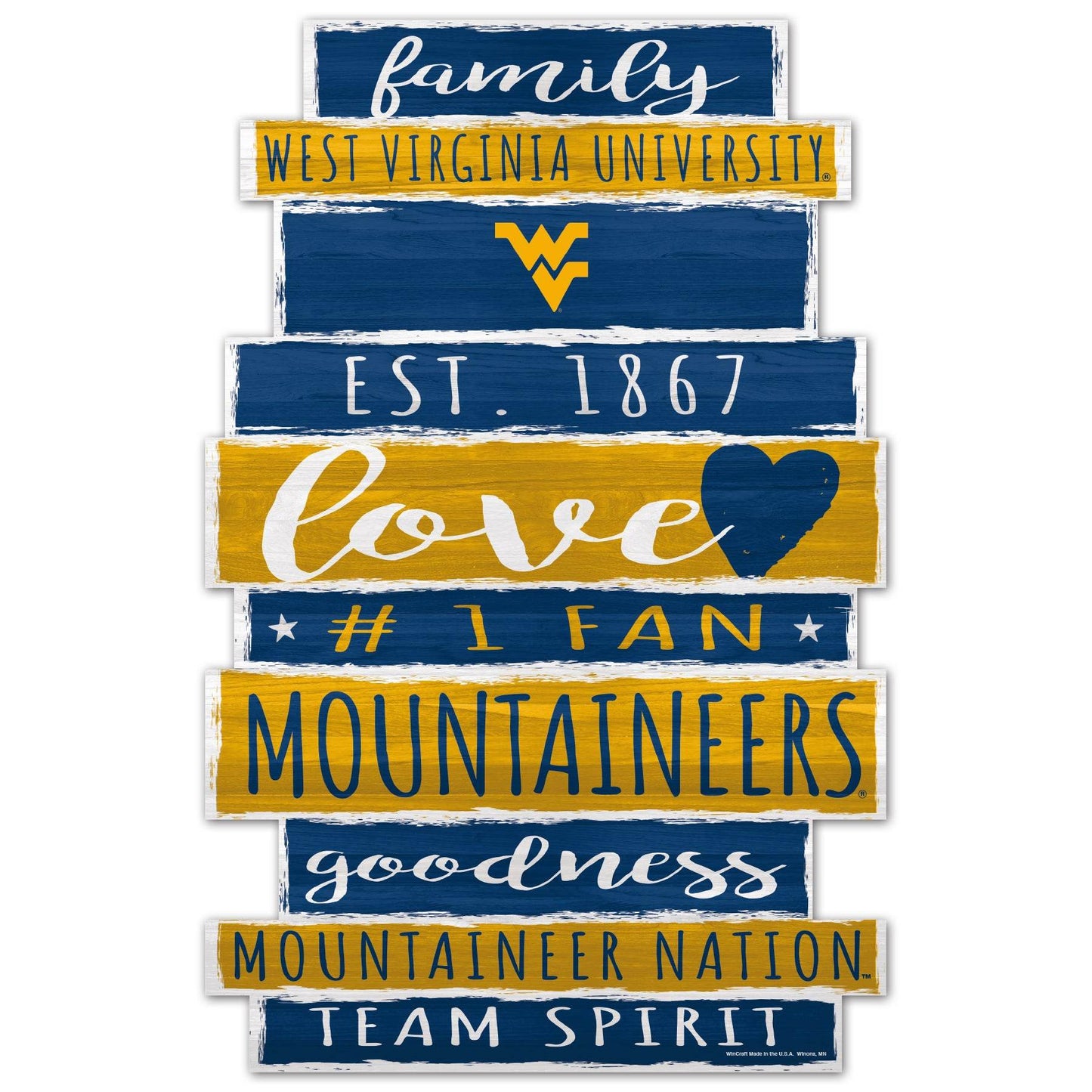 West Virginia Mountaineers 11x17 Wood Family Sign Wincraft - ToylandEU