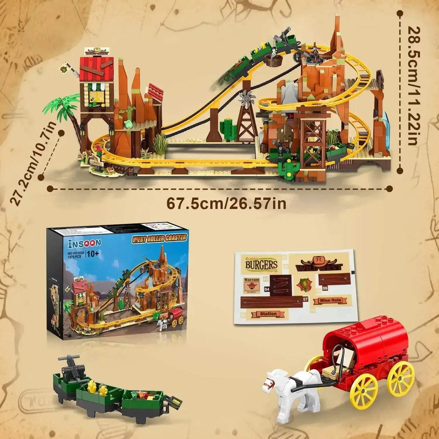 Western Roller Coaster Building Set With Mine Train Chain Drive - ToylandEU