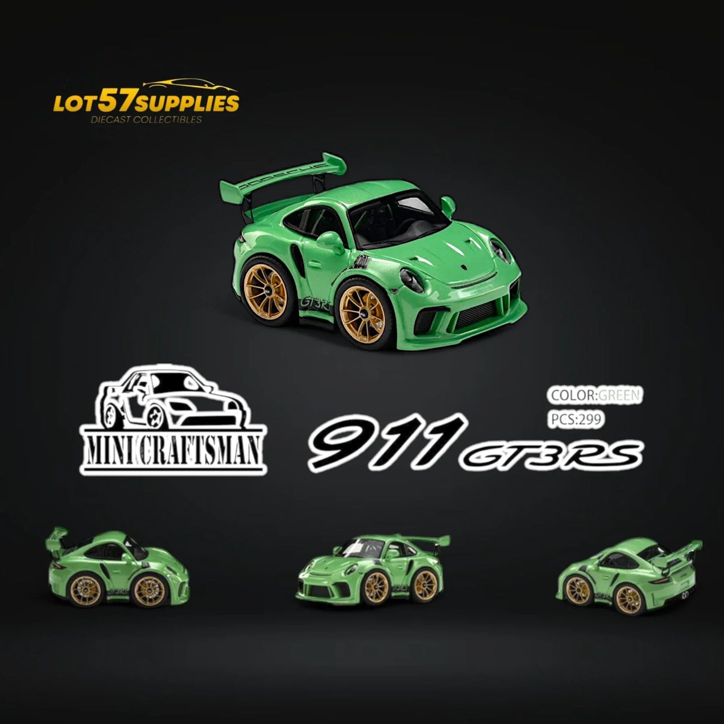MINICRAFTSMAN 911 GT3 RS Egg Cart GREEN Limited to 299 PCS 1:64 Resin - ToylandEU