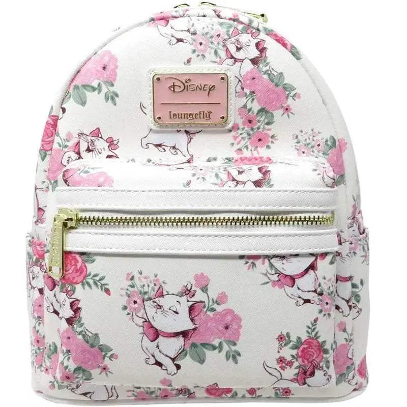 Whimsical Floral Allover Print Mini Backpack With Double Straps And Pink Bow Featuring Aristocats Marie For Women - ToylandEU