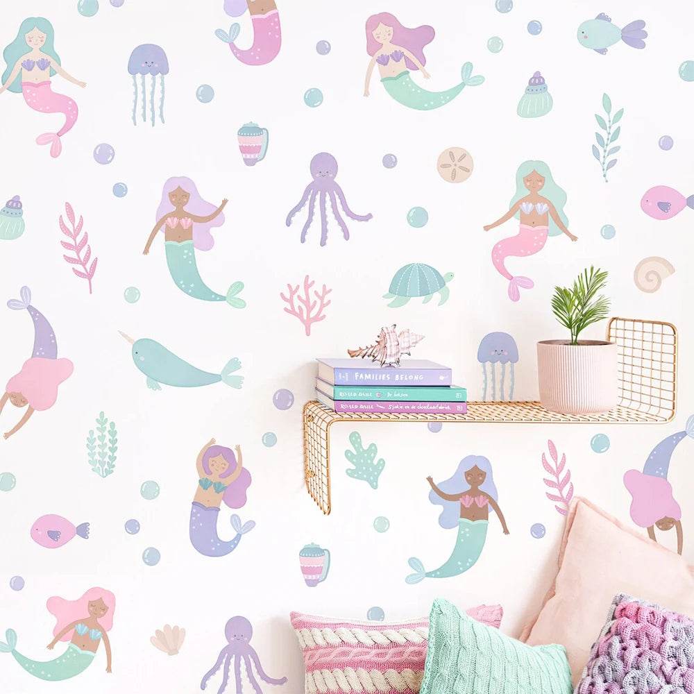 Whimsical Mermaid Wall Stickers Underwater World For Girls - ToylandEU