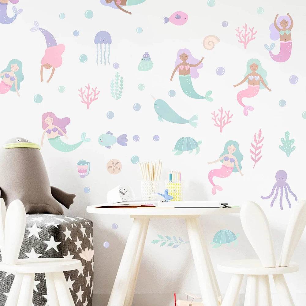 Whimsical Mermaid Wall Stickers Underwater World For Girls - ToylandEU