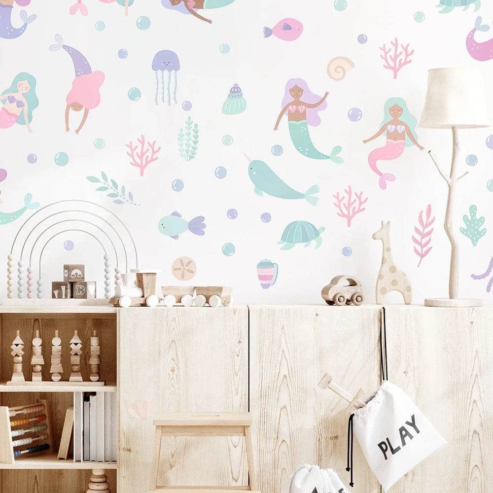 Whimsical Mermaid Wall Stickers Underwater World For Girls - ToylandEU