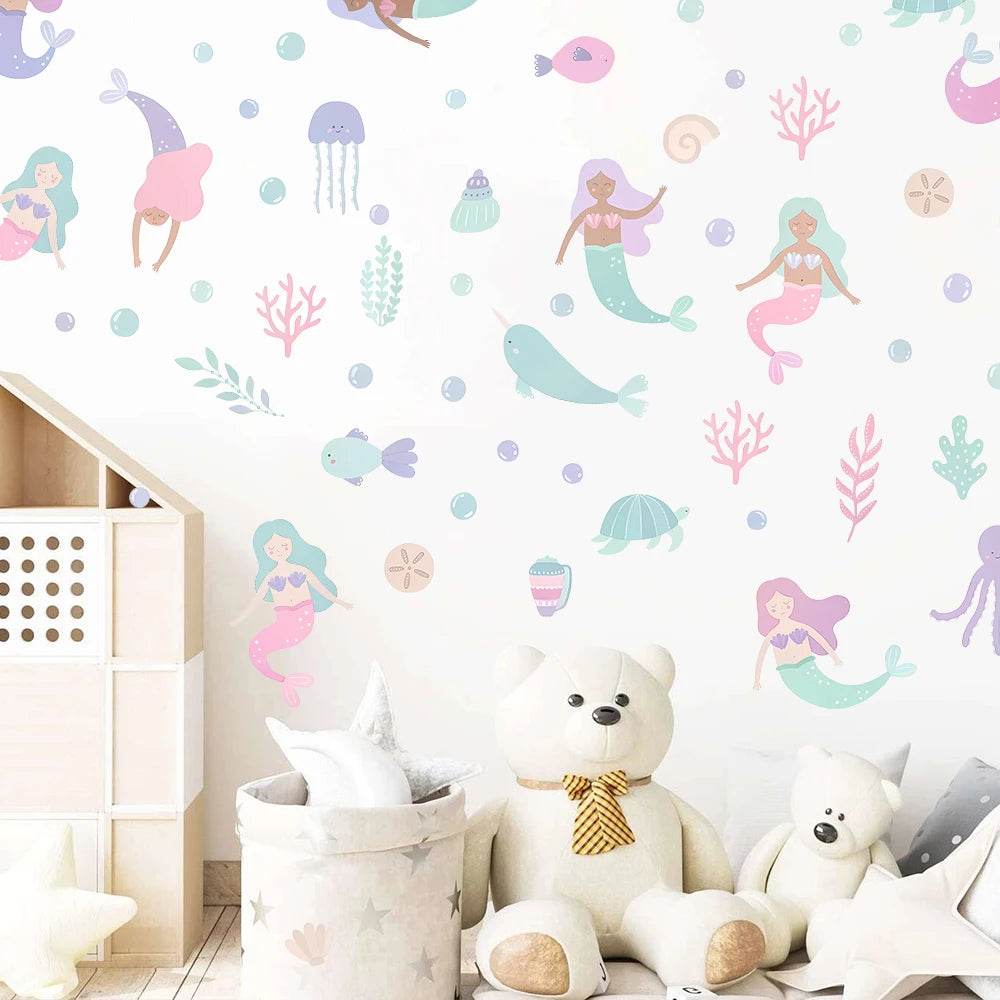 Whimsical Mermaid Wall Stickers Underwater World For Girls - ToylandEU