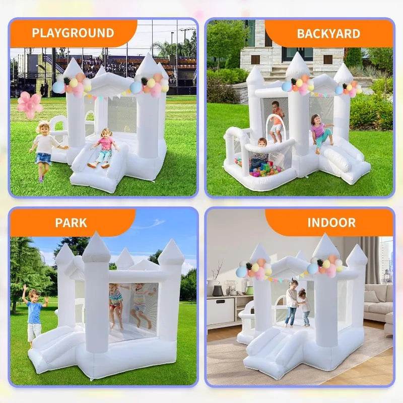 White Bounce House 840D Oxford Cloth Castle Bouncy House - ToylandEU