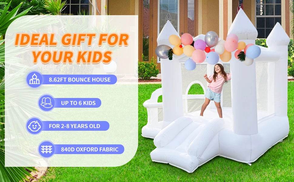 White Bounce House 840D Oxford Cloth Castle Bouncy House - ToylandEU