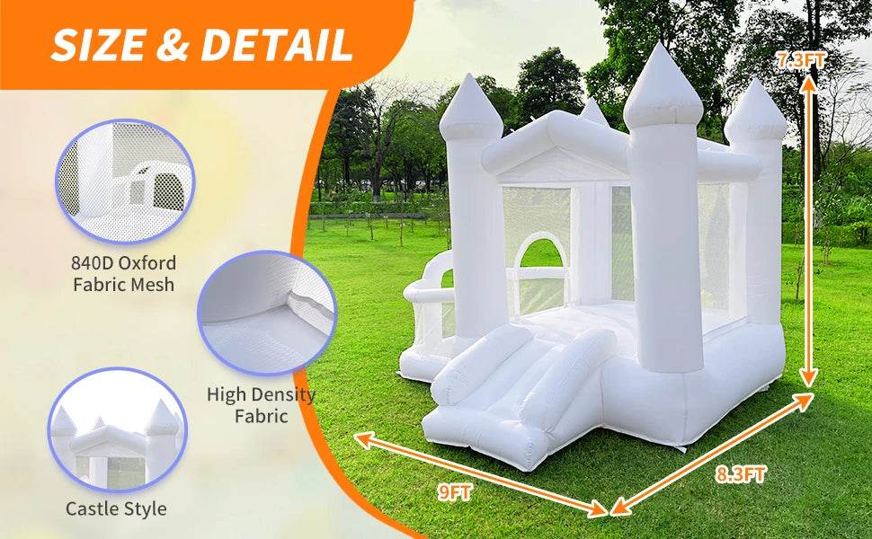 White Bounce House 840D Oxford Cloth Castle Bouncy House - ToylandEU
