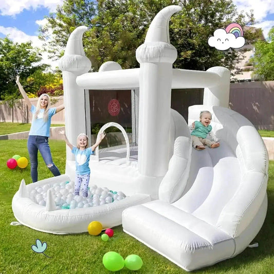  White Bounce House with Blower Kids Ball Pool Family Backyard Bouncy Castle Suitable for Birthday Events Parties Customization -  ToylandEU™