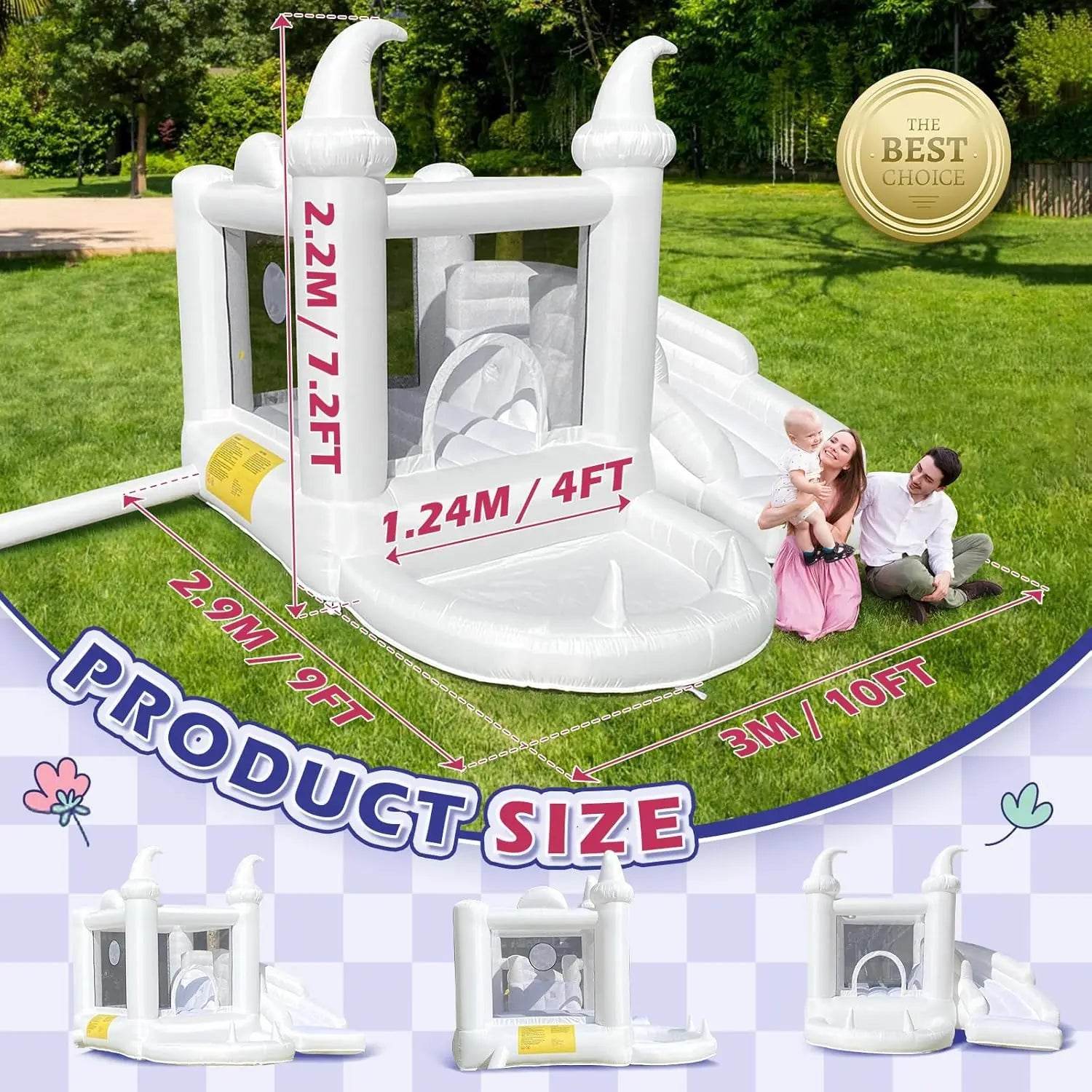White Bounce House with Blower Kids Ball Pool Family Backyard Bouncy Castle Suitable for Birthday Events Parties Customization - ToylandEU
