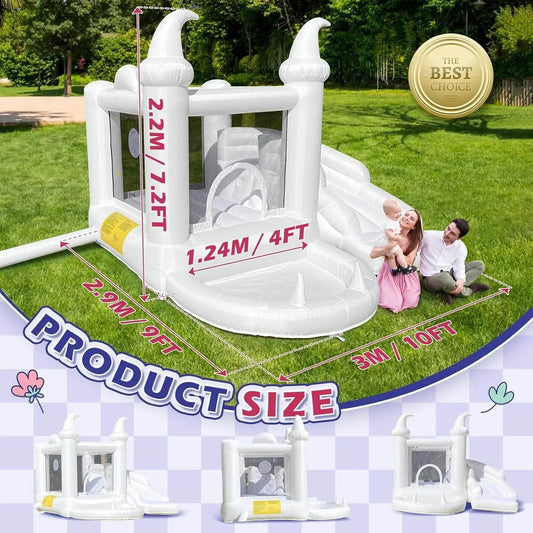 White Bounce House with Blower Kids Ball Pool Family Backyard Bouncy Castle Suitable for Birthday Events Parties Customization - ToylandEU
