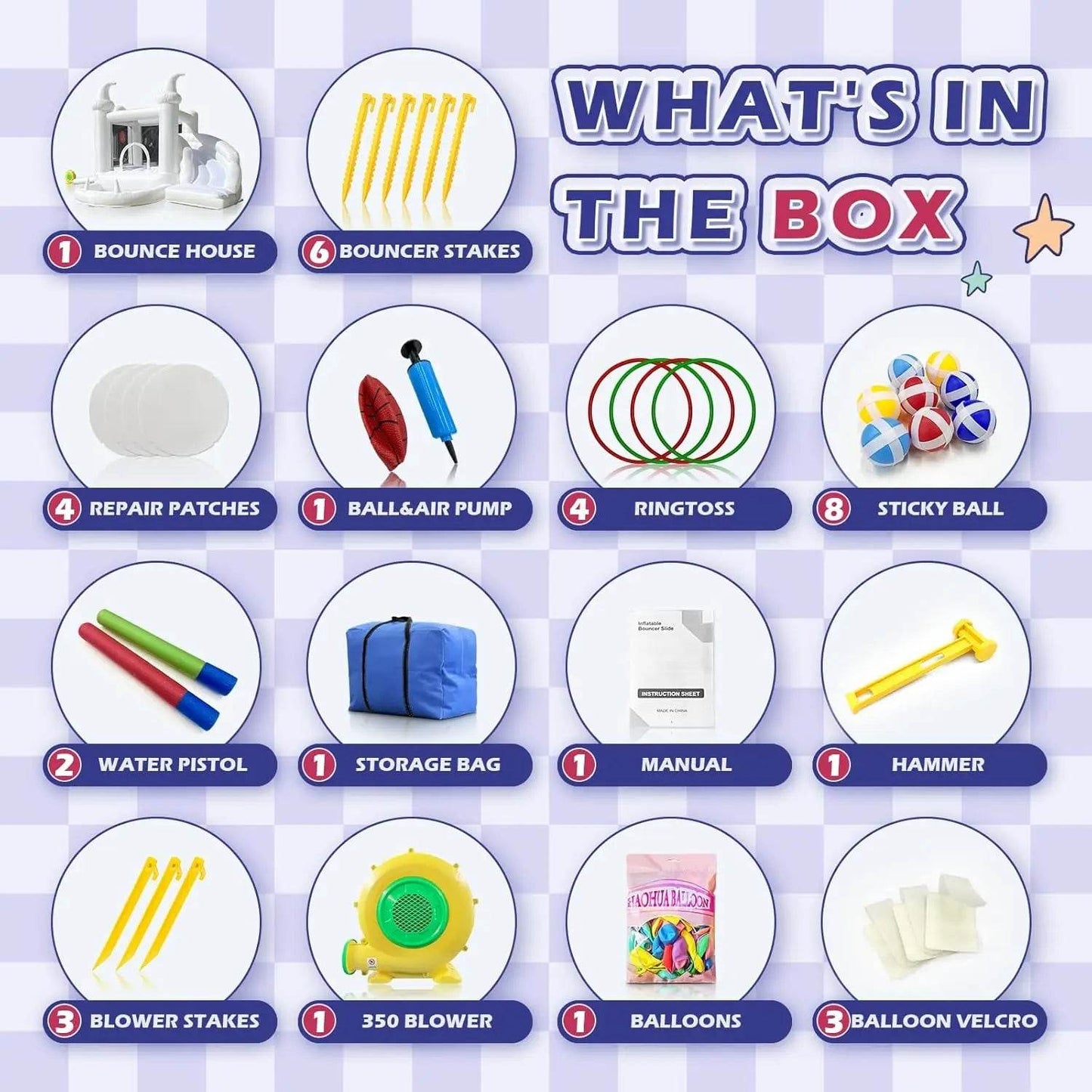 White Bounce House with Blower Kids Ball Pool Family Backyard Bouncy Castle Suitable for Birthday Events Parties Customization - ToylandEU