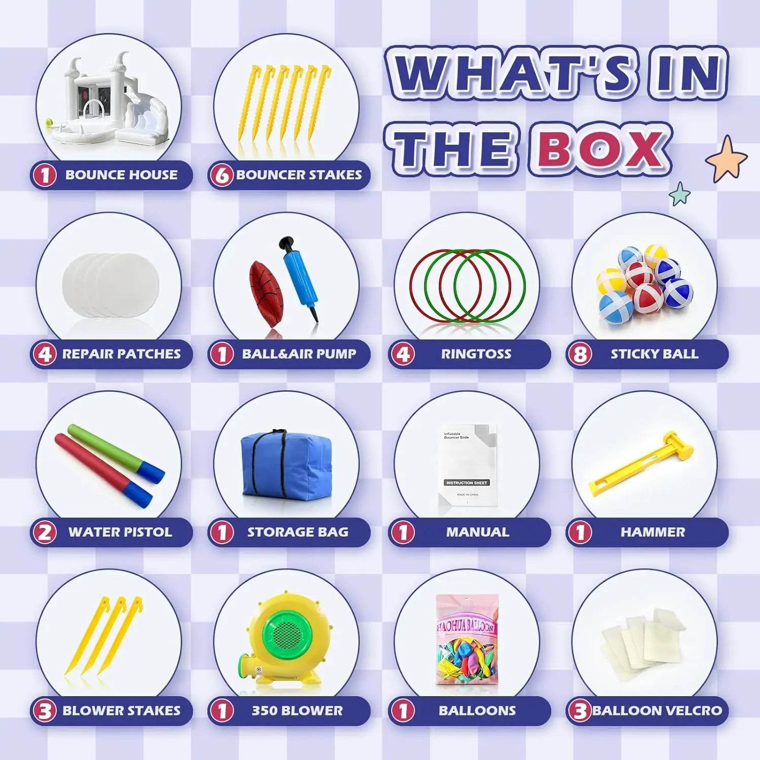 White Bounce House with Blower Kids Ball Pool Family Backyard Bouncy Castle Suitable for Birthday Events Parties Customization - ToylandEU