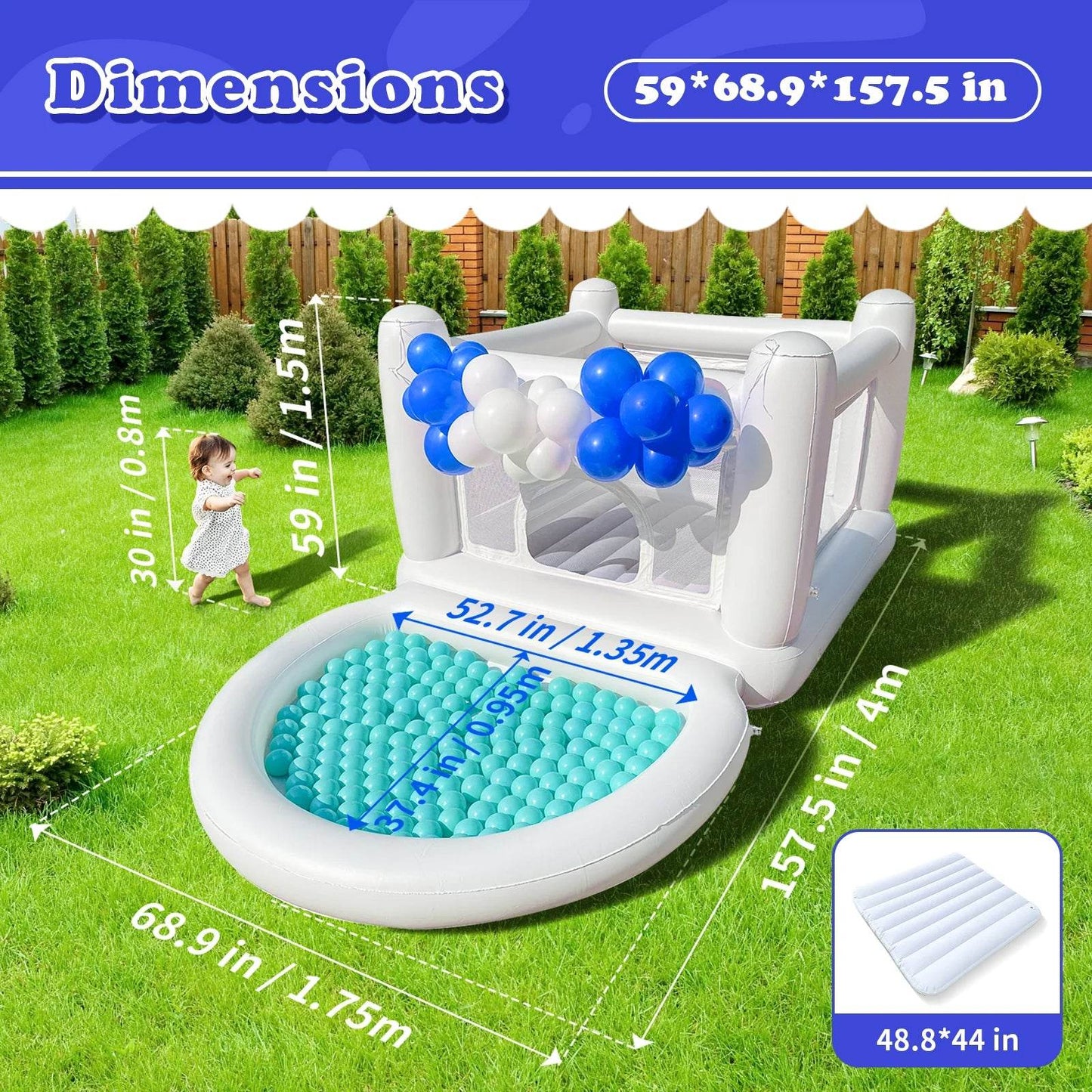 White Bounce House with Pump Kids Ball Pit Playhouse - ToylandEU