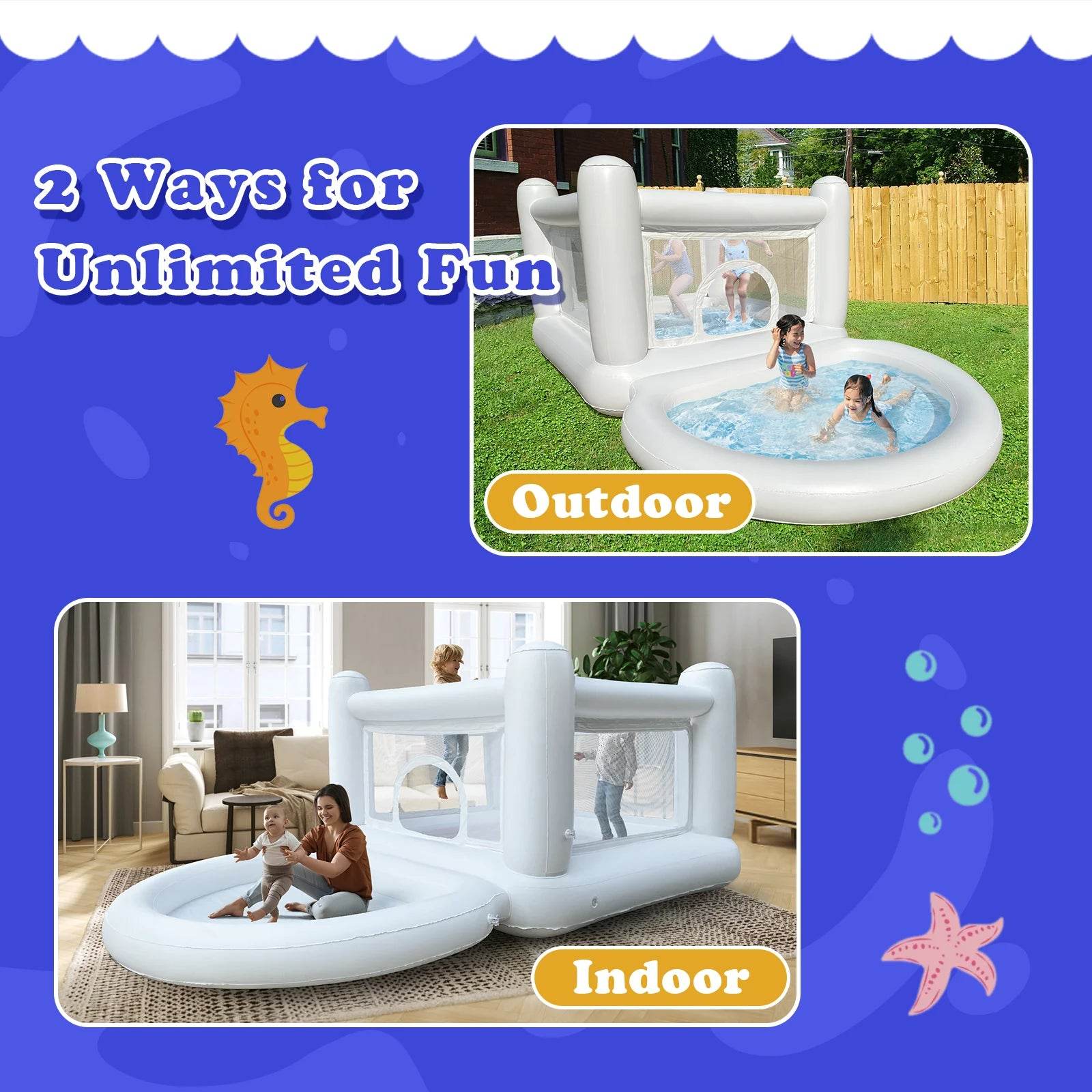 White Bounce House with Pump Kids Ball Pit Playhouse - ToylandEU