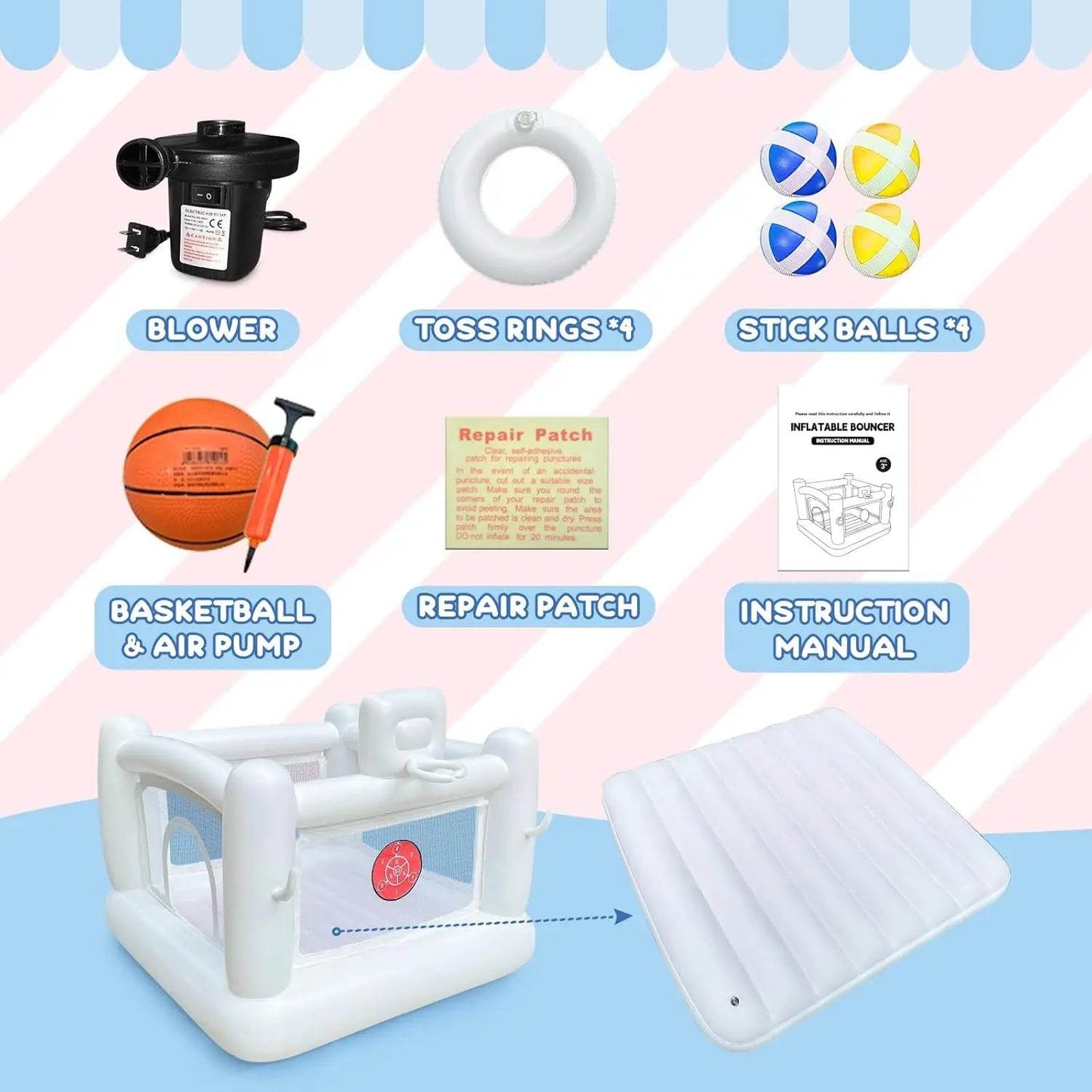 White Bounce House with Pump Kids Ball Pit for 3-6 - ToylandEU