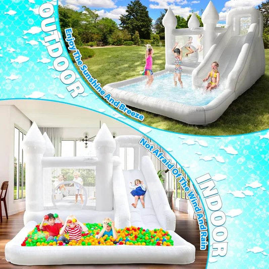 White Grade Bounce House With Slide Inflatable Water Play - ToylandEU